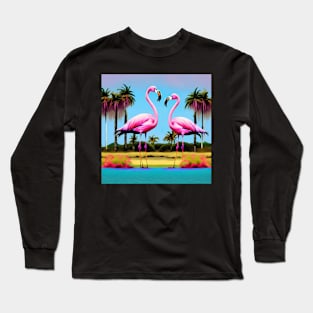 Pink Flamingos Pop Art Flamingo Miami Beach Vibrant Long Sleeve T-Shirt